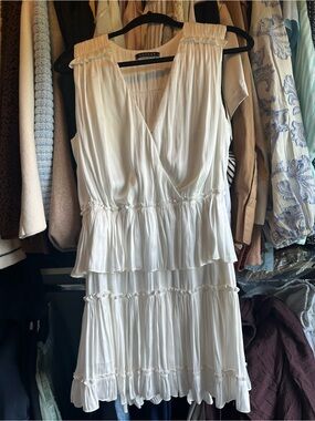 DECKER White Satin Tiered Sleeveless Dress | Bridal Shower | Size L